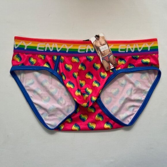 ENVY Size "S/M" Rainbow Hearts PRIDE Briefs - Fuchsia/Blue/PRIDE Colors - Picture 3 of 7
